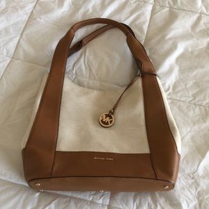 Leather and Canvas triple compartment handbag